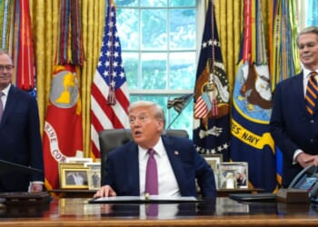 President Donald Trump announces plans for the 2026 G20 summit as Treasury Secretary Scott Bessent and National Economic Council Director Kevin Hassett look on during a press availability in the Oval Office of the White House on Sept. 5, 2025, in Washington, D.C.