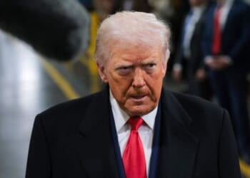 President Donald Trump tours an assembly line at Ford River Rouge Complex in Dearborn, Michigan, on Jan. 13, 2026.