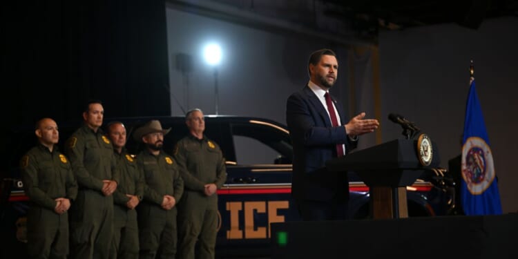Vice President J.D. Vance gives remarks following a roundtable discussion with local leaders and community members amid a surge of federal immigration authorities in the area, at Royalston Square on Jan. 22, 2026, in Minneapolis, Minnesota.
