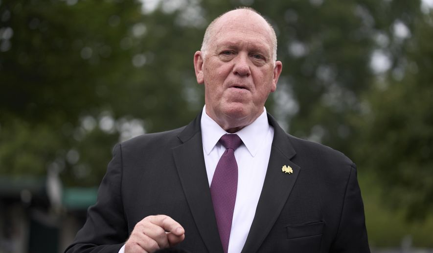 White House border czar Tom Homan speaks with reporters at the White House, Aug. 6, 2025, in Washington. (AP Photo/Evan Vucci, File)