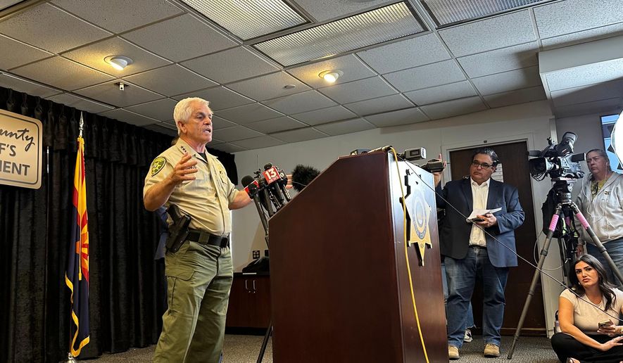 Pima County Sheriff Chris Nanos speaks at a news conference, Tuesday, Feb. 3, 2026, in Tucson, Ariz., to provide updates in the disappearance of Nancy Guthrie, the mother of “Today” show host Savannah Guthrie. (AP Photo/Sejal Govindarao)