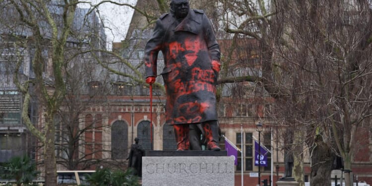 Arrest in vandalism of Winston Churchill statue in London after pro-Palestinian graffiti