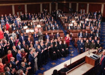 Republican members of Congress applaud President Donald Trump Tuesday during his State of the Union address during a joint session of Congress at the U.S. Capitol in Washington, D.C.