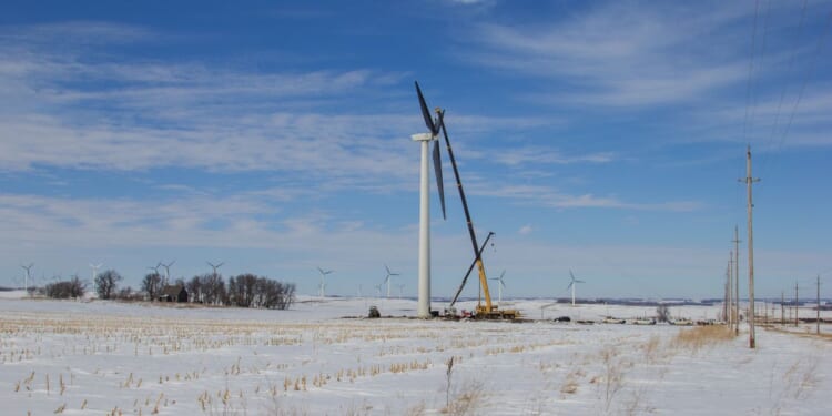 A wind turbine is repaired in Minnesota.