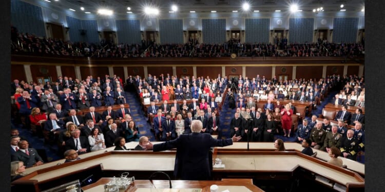 President Donald Trump delivers the State of the Union address during a joint session of Congress Tuesday at the Capitol in Washington, D.C.