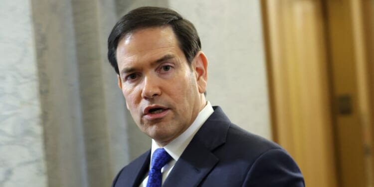 Secretary of State Marco Rubio arrives to deliver congressional briefings on Iran at the U.S. Capitol on March 3, 2026, in Washington, D.C.