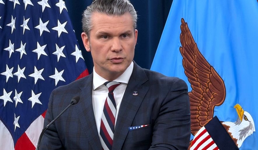 Defense Secretary Pete Hegseth speaks during a press briefing at the Pentagon, Wednesday, March 4, 2026, in Washington. (AP Photo/Konstantin Toropin)