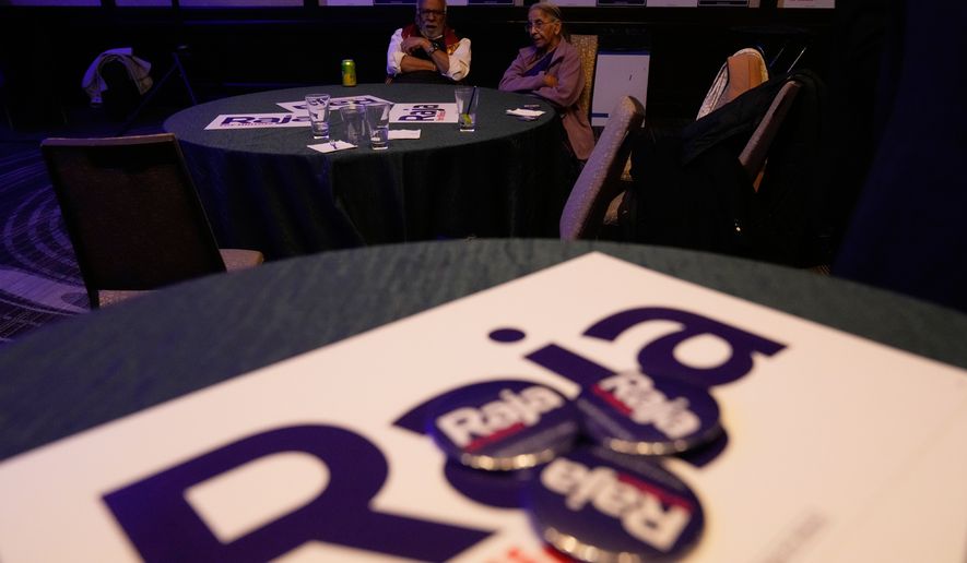 Supporters of U.S. Rep. Raja Krishnamoorthi, D-Ill, react during an election night watch party after he lost the Democratic primary for U.S. Senate Tuesday, March 17, 2026, in Chicago. (AP Photo/Nam Y. Huh)