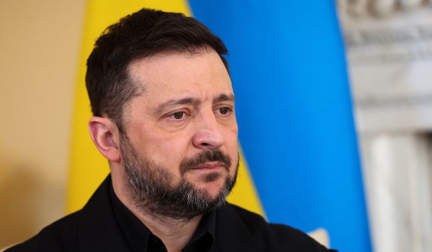 Ukrainian President Volodymyr Zelenskyy reacts during a meeting with British Prime Minister Keir Starmer at 10 Downing Street in London, Tuesday, March 17, 2026.(Suzanne Plunkett, Pool Photo via AP)