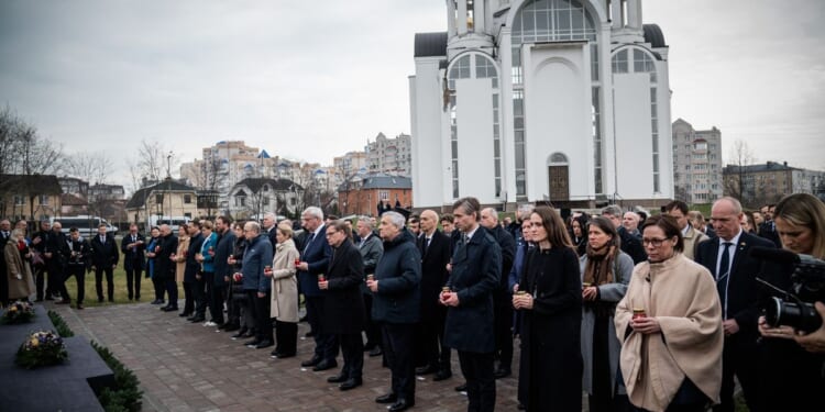 European ministers in Ukraine for Bucha atrocities anniversary as drones hammer Russian oil ports
