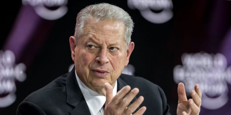 Former Vice President Al Gore speaks at a session during the World Economic Forum annual meeting in Davos on Jan. 22, 2025.