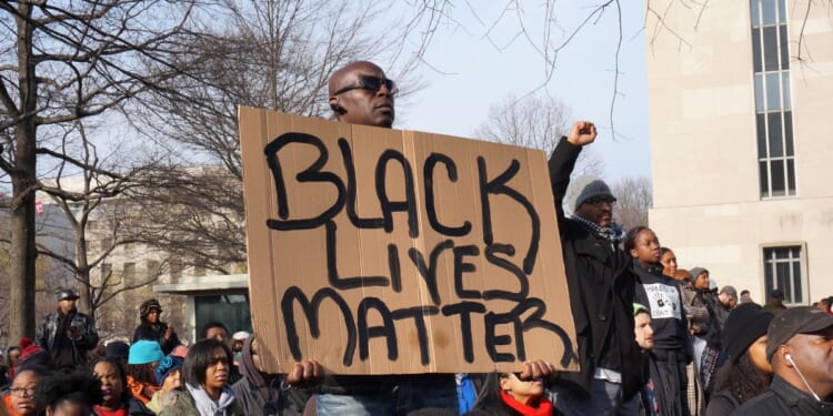 A man protests police brutality at an event led by Al Sharpton on Pennsylvania Avenue in Washington, D.C., on Dec. 13, 2014.