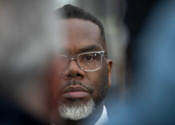 Chicago Mayor Brandon Johnson speaks to journalists in Chicago, Illinois, on Feb. 26, 2026.