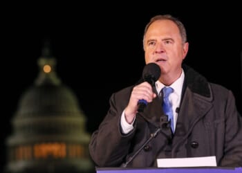 Sen. Adam Schiff speaks during the People's State of the Union Rally and Boycott on the National Mall on Feb. 24, 2026, in Washington, D.C.