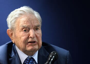 Hungarian-born U.S. investor and philanthropist George Soros answers to questions after delivering a speech on the sidelines of the World Economic Forum annual meeting in Davos on May 24, 2022.