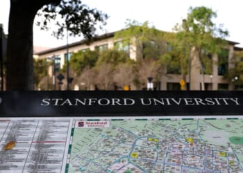 A map is posted on California's Stanford University campus in a file photo dated March 28, 2025.