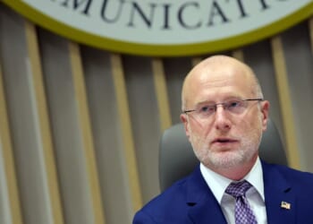 Chairman of the Federal Communications Commission Brendan Carr participates in a FCC meeting at the Federal Communications Commission headquarters on Feb. 18, 2026, in Washington, D.C.
