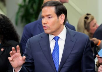 U.S. Secretary of State Marco Rubio speaks to the media Tuesday as Cabinet officials deliver Congressional briefings on Iran at the U.S. Capitol in Washington, D.C.