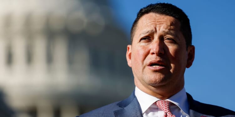 Texas GOP Rep Rep. Tony Gonzales, seen in a 2023 photo, announced he is withdrawing from his bid for re-election.