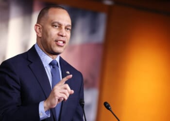 House Minority Leader Hakeem Jeffries speaks to reporters during a news conference in the U.S. Capitol Building on March 3, 2026, in Washington, D.C.