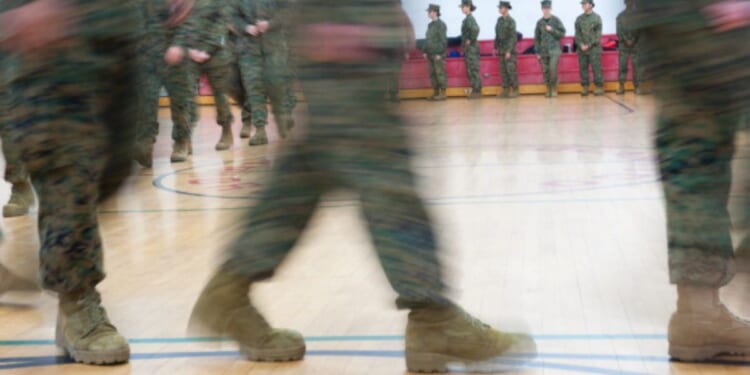 ROTC students practice military drills in Quantico High School on Nov. 16, 2011.