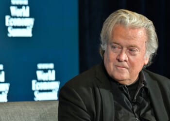 Steve Bannon speaks on stage during The Semafor 2025 World Economy Summit at Conrad Washington on April 23, 2025, in Washington, D.C.