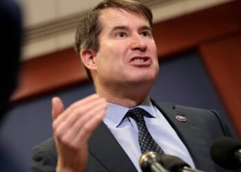 U.S. Rep. Seth Moulton (D-MA) speaks to reporters after a closed door meeting on Capitol Hill in Washington, DC on Dec. 16, 2025.