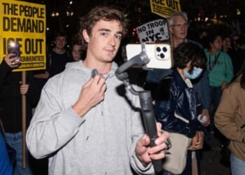 Investigative Journalist Nick Shirley recording anti-ICE protesters in New York City on Oct. 22, 2025.