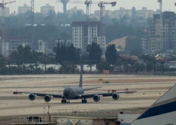 A United States Air Force KC-135 Stratotanker refuelling aircraft on the runway at Ben Gurion airport on March 13, 2026, in Lod, Israel.