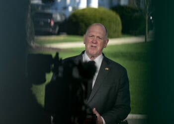 White House Border Czar Tom Homan gives interview at the White House lawn on March 18, 2026.