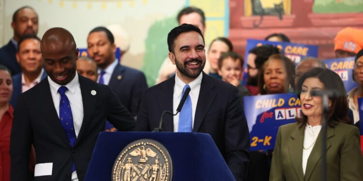 New York City Mayor Zohran Mamdani speaks during a news conference on universal childcare at the Sugar Hill Children's Museum of Art and Storytelling on March 3, 2026, in New York City. Mamdani was joined by Gov. Kathy Hochul and Kamar H. Samuels, Chancellor of New York City Public Schools, as they announced the first phase of universal childcare that will begin this fall for children under five years of age across the state.