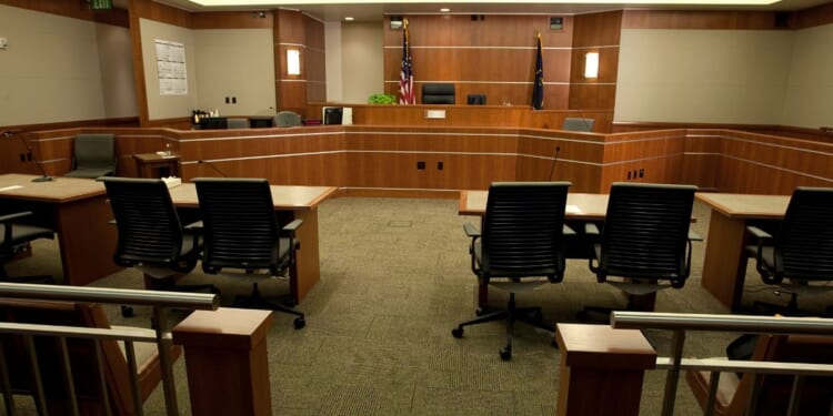 An empty courtroom.
