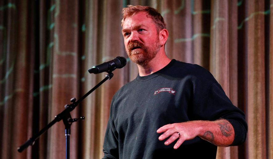 Democratic Maine Senate candidate Graham Platner speaks at a town hall in Ogunquit, Maine, Oct. 22, 2025. (AP Photo/Caleb Jones, File)