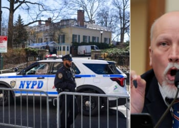 A New York Police Department officer stands guard outside of Gracie Mansion Monday in New York City. Two suspects were arrested Saturday on charges of throwing bombs that did not explode during a far-right protest outside the mansion. Meanwhile, Texas GOP Rep. Chip Roy, right, has called for a pause on immigration from Muslim-majority countries.