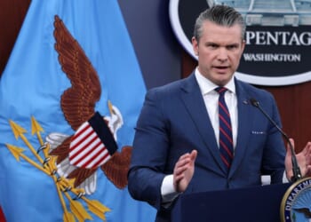 Secretary of War Pete Hegseth speaks during a news conference Monday at the Pentagon in Arlington, Virginia.