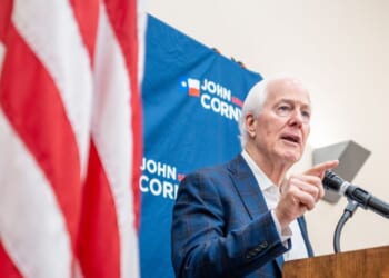Sen. John Cornyn speaks during a Get Out The Vote campaign rally at the Schertz Civic Center Conference Hall on March 2, 2026, in Schertz, Texas.