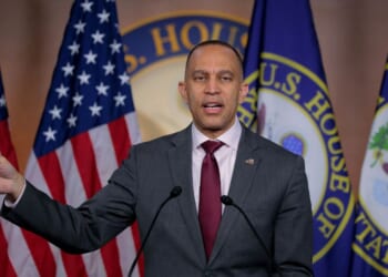 House Minority Leader Hakeem Jeffries holds a news conference at the U.S. Capitol Visitors Center on March 19, 2026, in Washington, D.C.