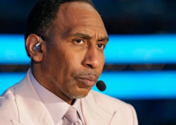 Stephen A. Smith watches the 2024 NBA Finals as he prepares for commentary on June 14, 2024.