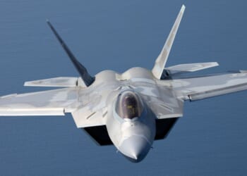 A U.S. F-22 Raptor is seen in a stock photo flying over the Pacific Ocean. Spain has closed its airspace to U.S. planes involved in the Iran war.