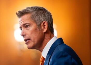 Secretary of Transportation Sean Duffy during a news conference on air traffic controller pay and the government shutdown at the U.S. Capitol on Oct. 23, 2025, in Washington, D.C.