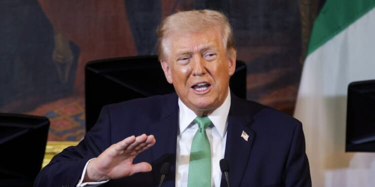 U.S. President Donald Trump speaks during the annual Friends of Ireland Luncheon at the U.S. Capitol on March 17, 2026 in Washington, DC.