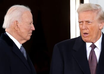 Former President Joe Biden, left, is pictured with President Donald Trump during inauguration ceremonies on Jan. 20, 2025, in Washington, D.C. Trump's administration has rejected Biden's claim of executive privilege over documents concerning autopen use and Biden family financial dealings.