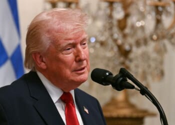 President Donald Trump speaks during a Greek Independence Day celebration in the East Room of the White House in Washington, D.C., on March 26, 2026.