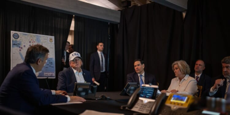 President Donald Trump oversees "Operation Epic Fury" with Central Intelligence Agency Director John Ratcliffe, Secretary of State Marco Rubio, and White House Chief of Staff Susie Wiles at Mar-a-Lago on Feb. 28, 2026, in Palm Beach, Florida.