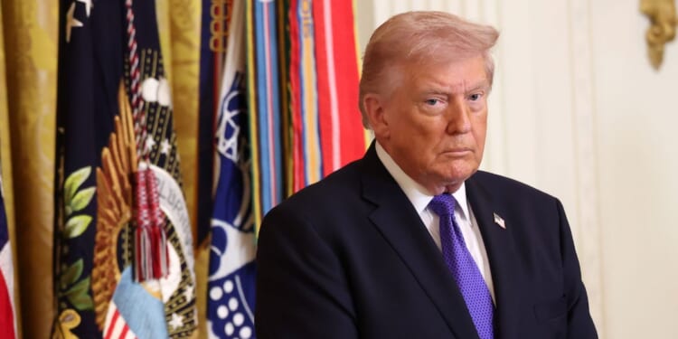 President Donald Trump arrives for a Medal of Honor Ceremony in the East Room of the White House on March 2, 2026, in Washington, D.C.