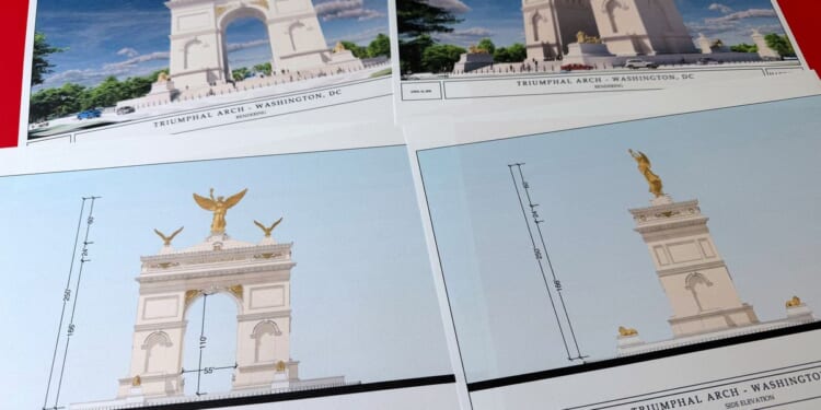 Trump administration releases new mock-ups of 250-foot triumphal arch to fine arts commission