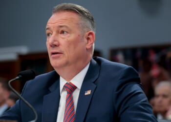 Todd Lyons, acting director of Immigration and Customs Enforcement, testifies in the Rayburn House Office Building on April 16, 2026, in Washington, D.C.