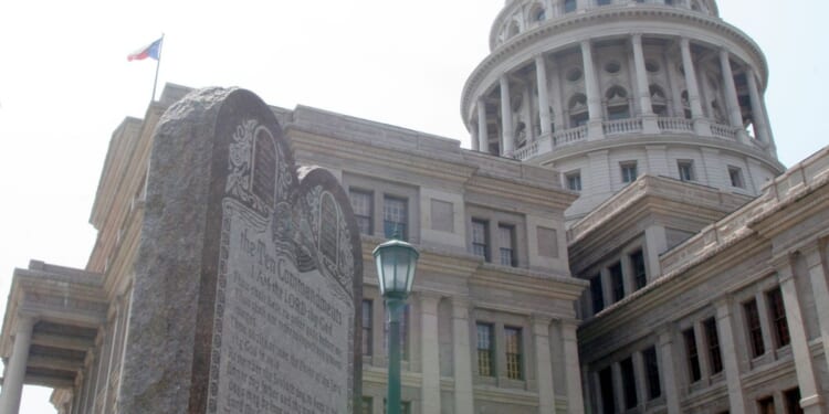 A Ten Commandments monument stands outside the Texas State Capitol on June 27, 2005, in Austin, Texas.