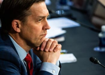 Fmr. Republican Senator Ben Sasse sits at Judiciary committee hearing dais on March 22, 2022.