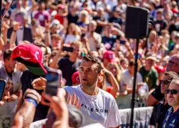 Charlie Kirk appears at Utah Valley University on Sept. 10, 2025, in Orem, Utah.